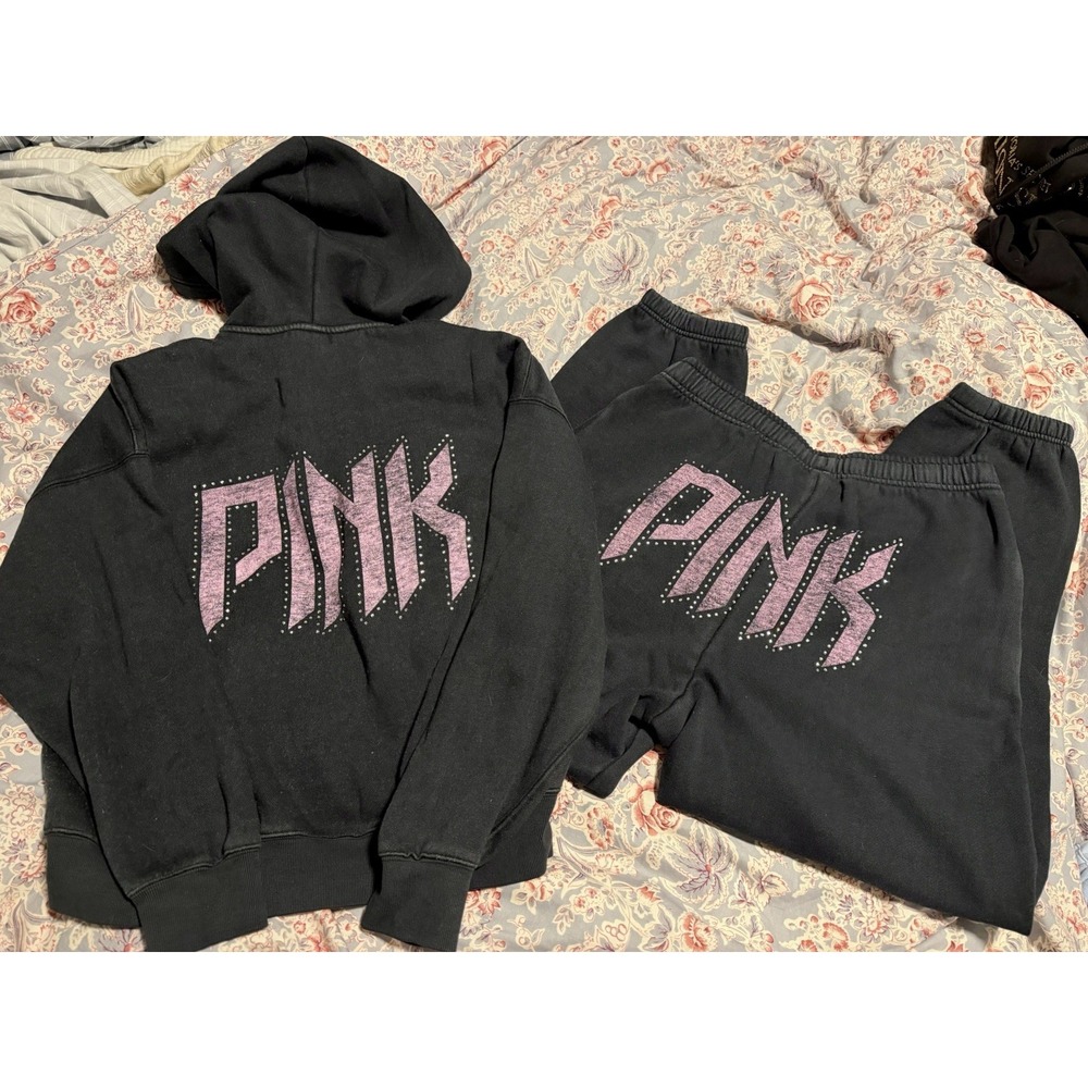 NEW VICTORIAS SECRET PINK BLING ZIP HOODIE & JOGGERS 2025 FASHION SHOW SET M